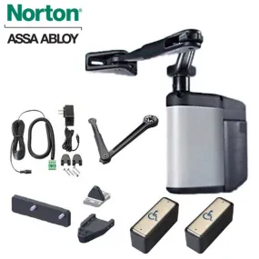 Norton - 5845 - Regenerative Door Operator ADAEZ PRO COMPLETE Kit - Push & Pull Mounting - Narrow Buttons - Satin Aluminum - Grade 1