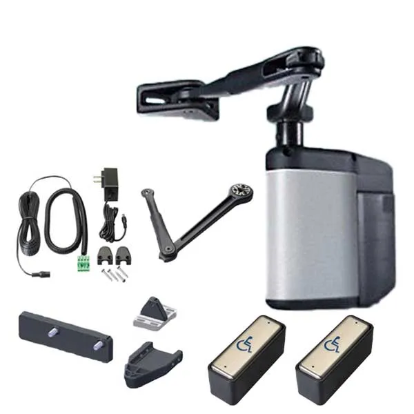 Norton - 5845 - Regenerative Door Operator ADAEZ PRO COMPLETE Kit - Push & Pull Mounting - Narrow Buttons - Satin Aluminum - Grade 1