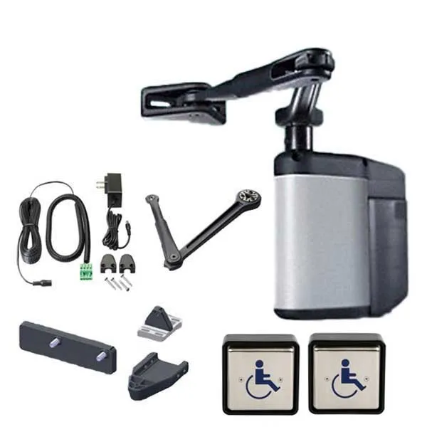 Norton - 5845 - Regenerative Door Operator ADAEZ PRO COMPLETE Kit - Push & Pull Mounting - Square Buttons - Satin Aluminum - Grade 1