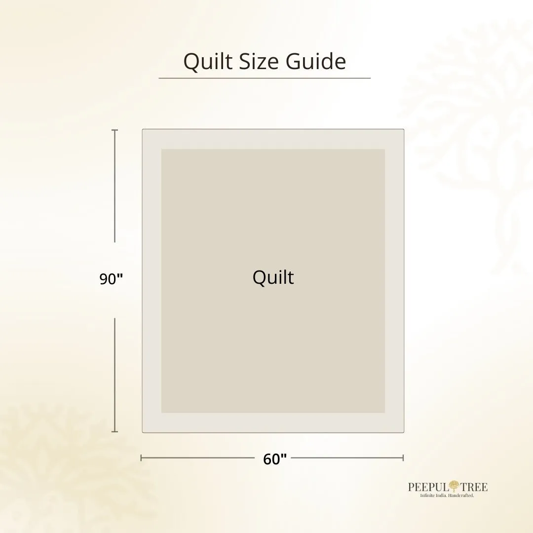 Single Quilt In Fine Cotton | Reversible Hand Block Printed Turquoise Jaipuri Razai | Handmade In India