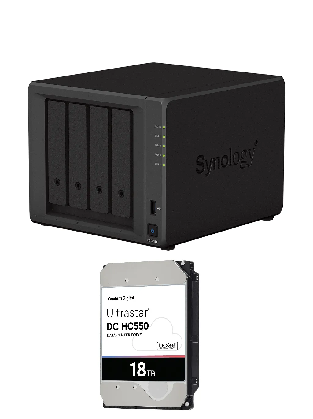 Synology DiskStation DS923  Network Attached Storage Drive (Black)   WD Ultrastar 72TB 18x4 7200 RPM Nas Hdd