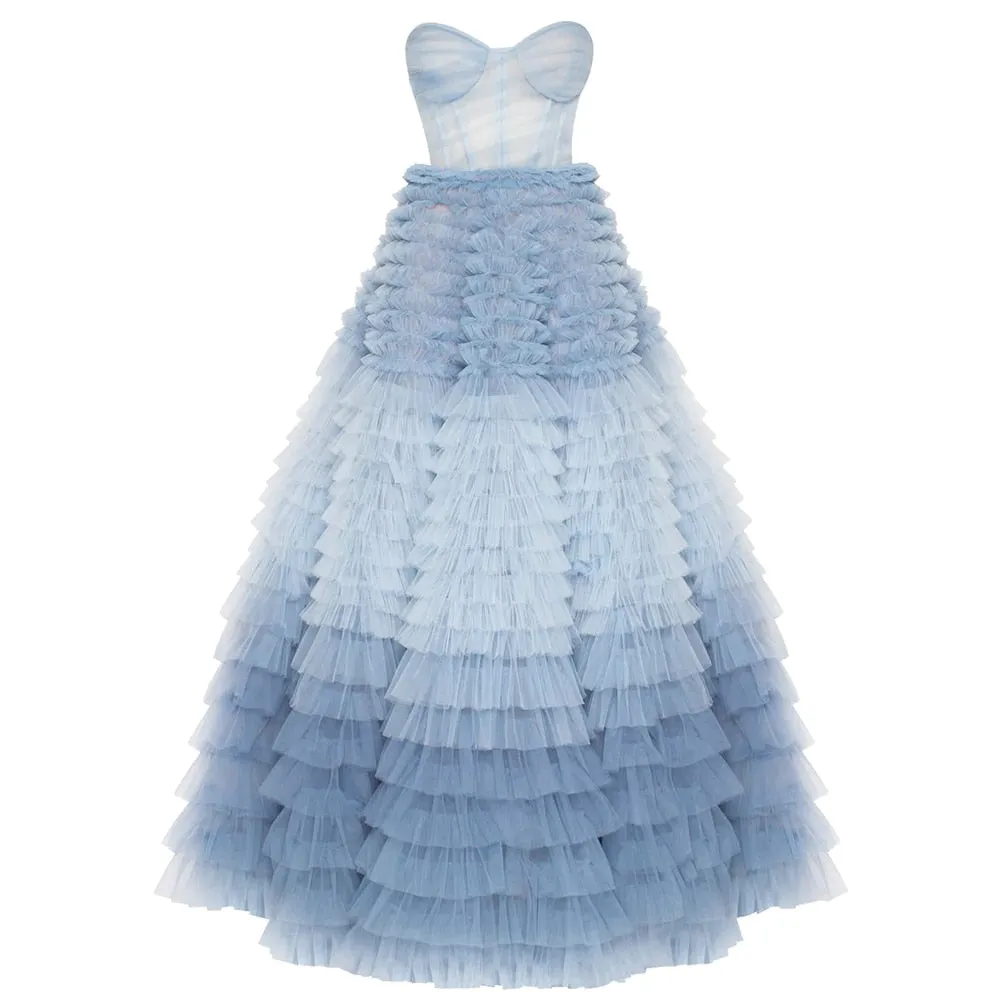 Vestido de Festa em Camadas Plissado Moderno - Modelo Especial
