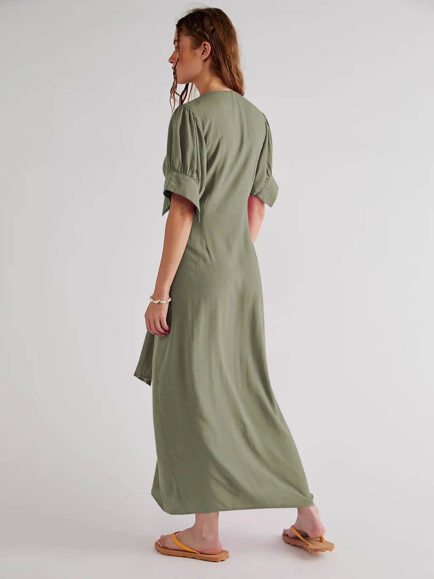 Vestido Decote V Fenda Maxi