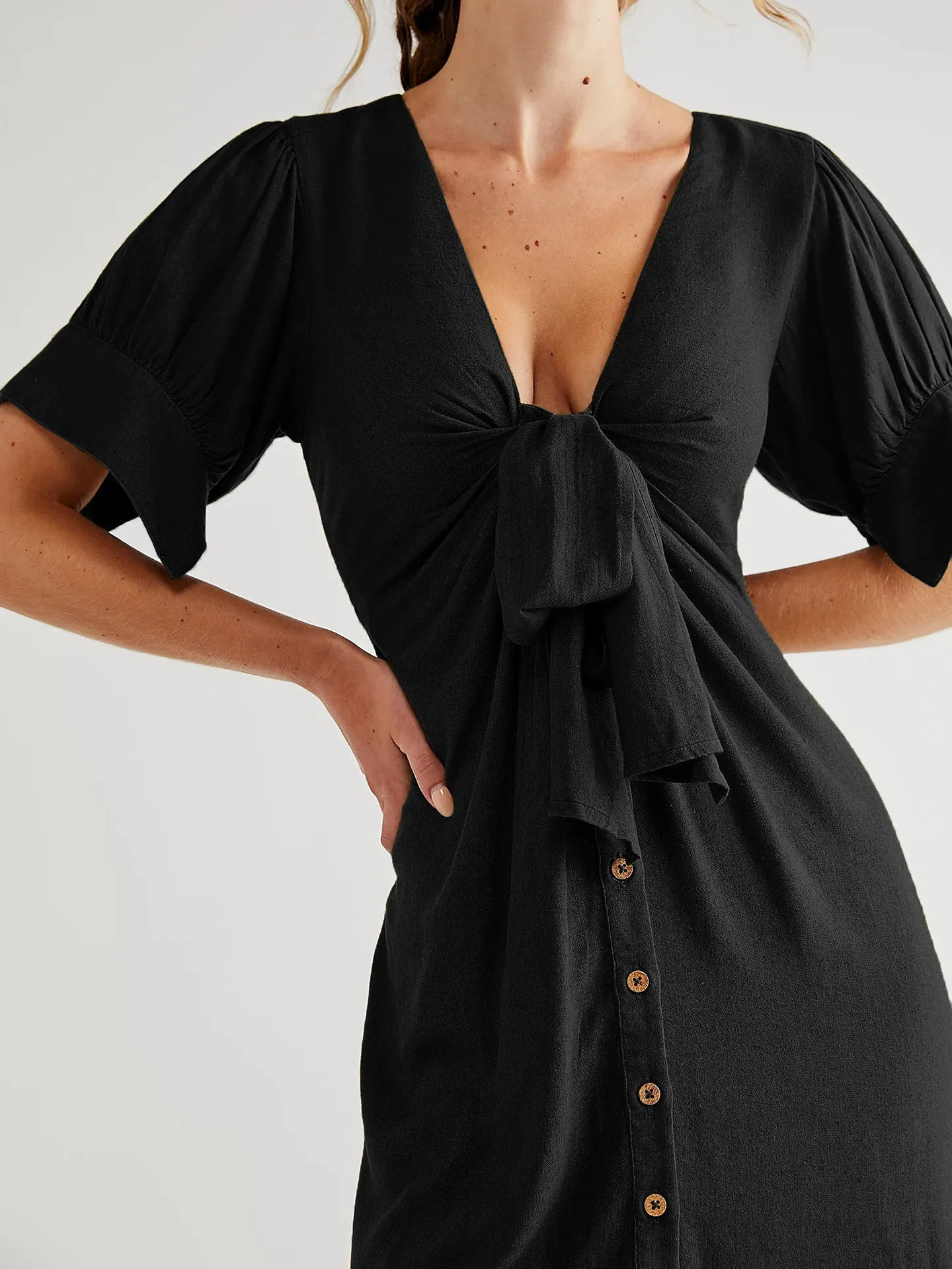Vestido Decote V Fenda Maxi