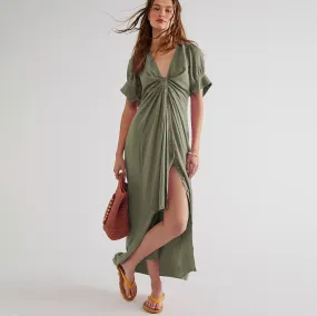 Vestido Decote V Fenda Maxi