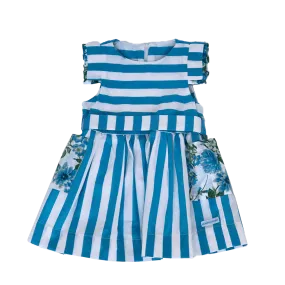 Vestido Listrado Azul Bolsos Estampa Borboleta