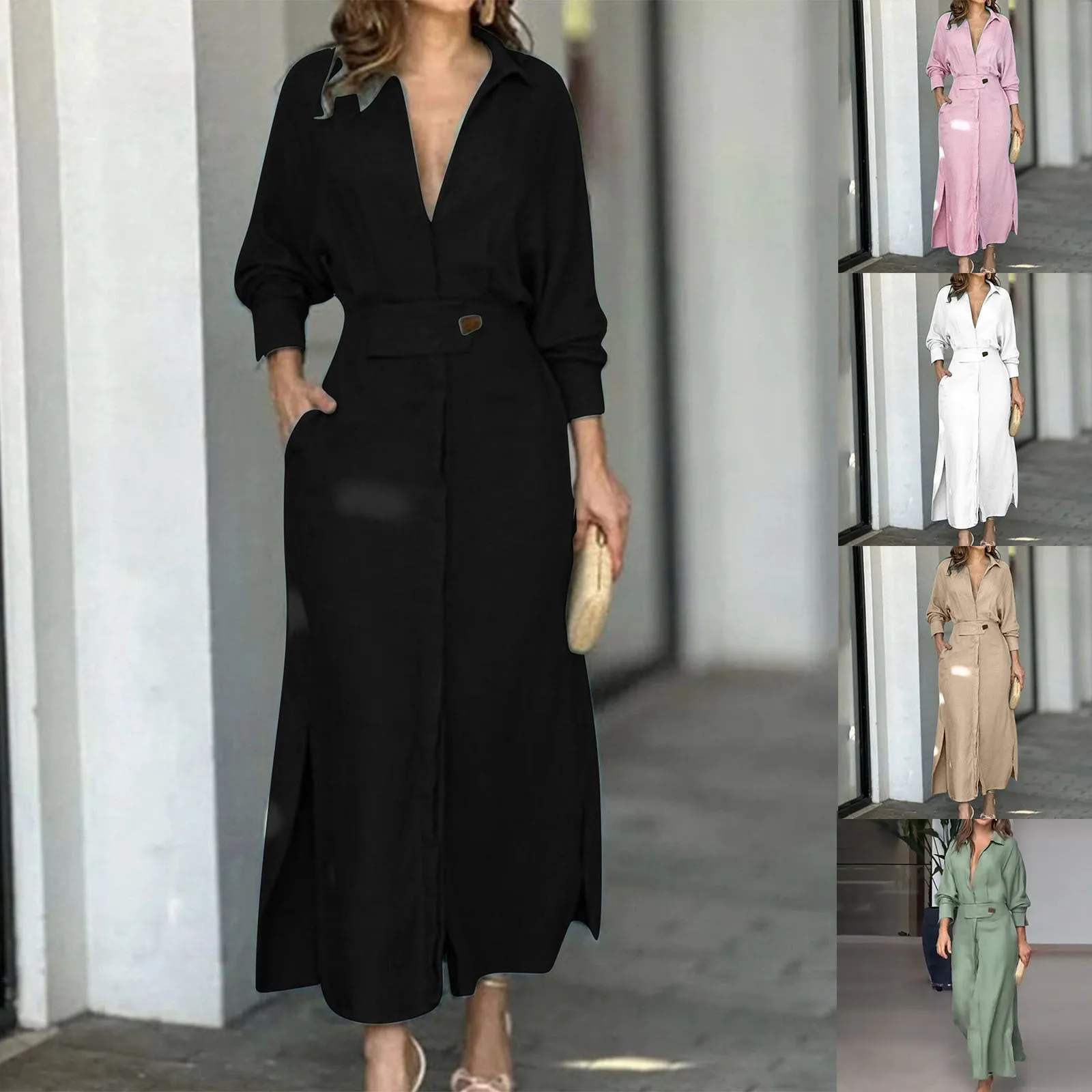 Vestido Maxi Camisa Fendas Laterais