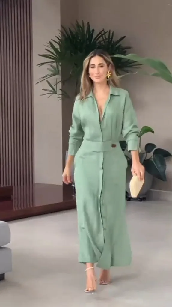Vestido Maxi Camisa Fendas Laterais