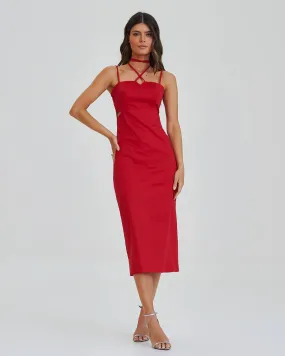 Vestido Midi De Algodão Vermelho Alicia
