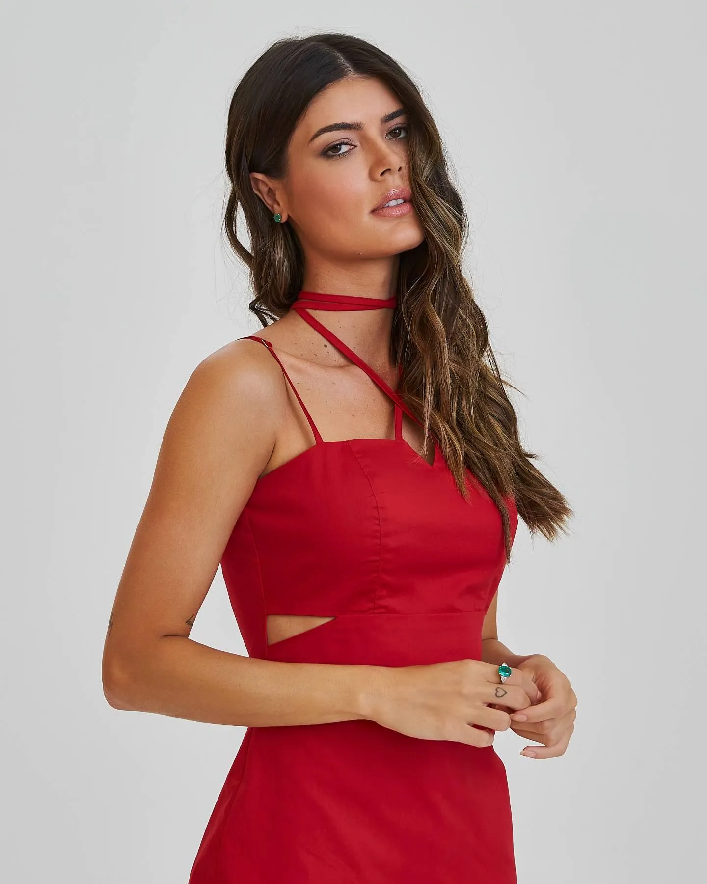 Vestido Midi De Algodão Vermelho Alicia