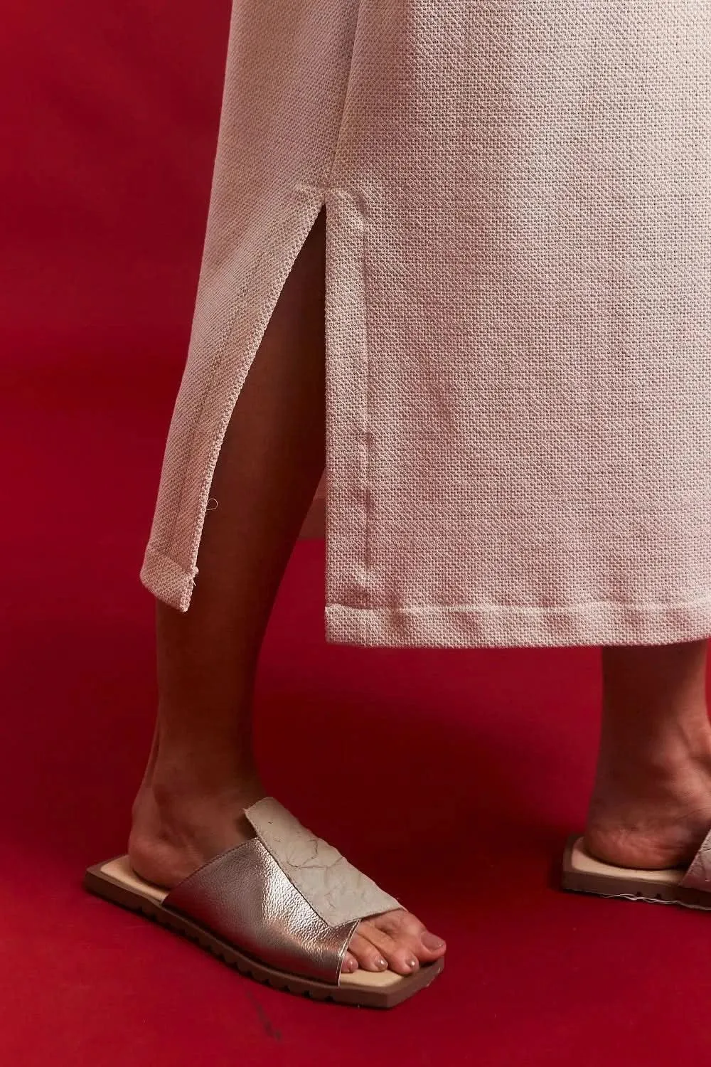 Vestido V Básico Tricot Cru UNA