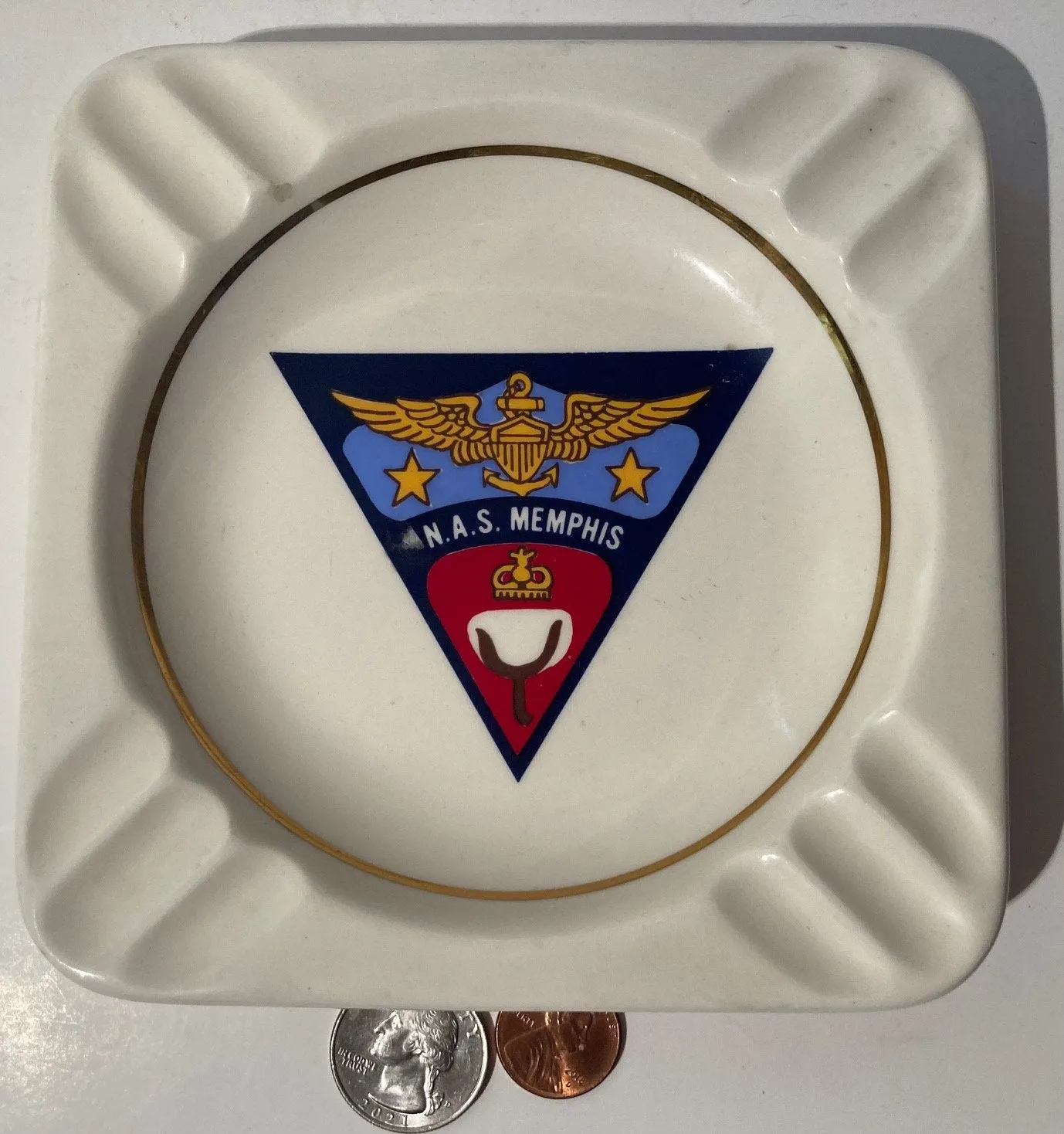 Vintage Command Ashtray, NAS Memphis, Naval Air Station, Navy, Smoking, CIgarettes, Cigars
