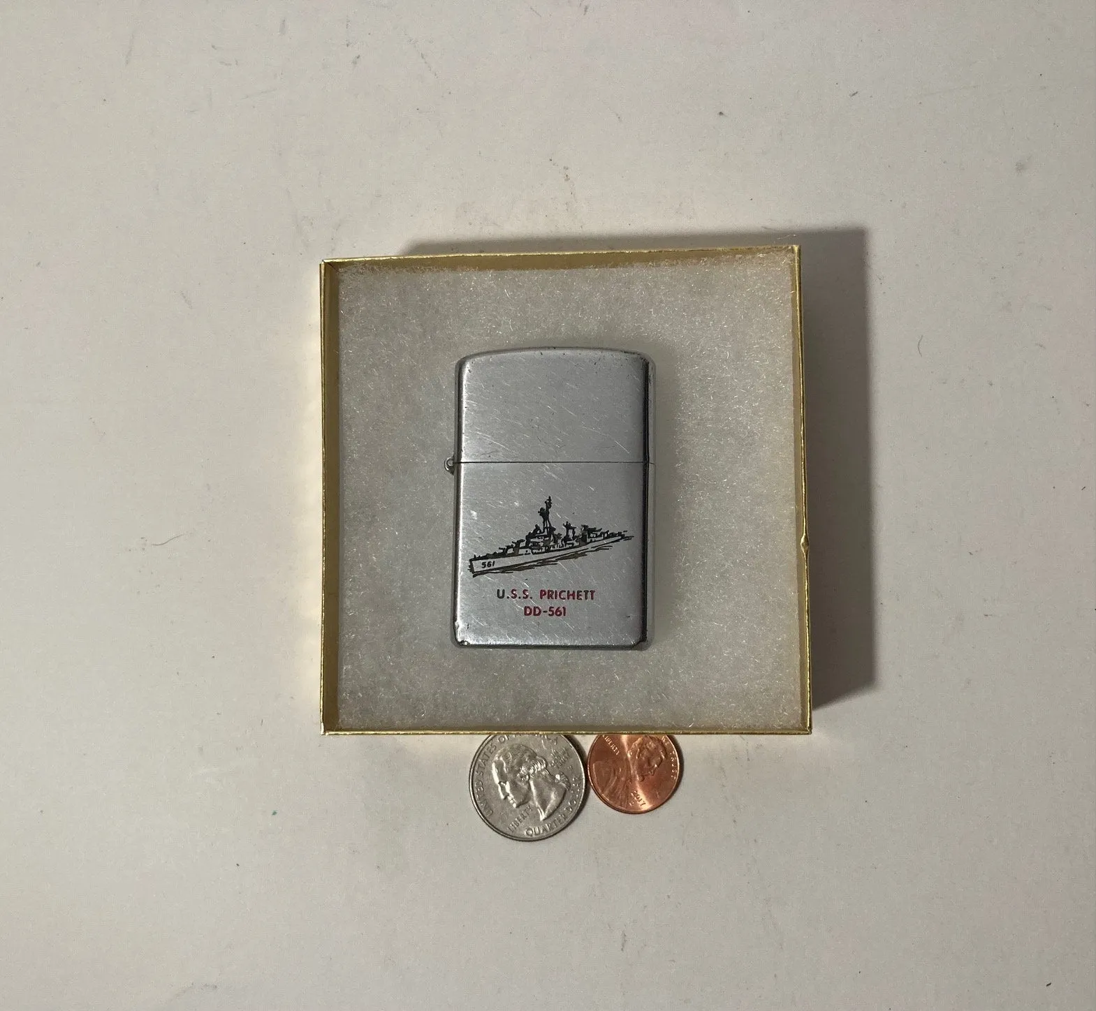 Vintage Metal Barlo Lighter, U.S.S. Prichett DD-561, Navy Ship, Destroyer