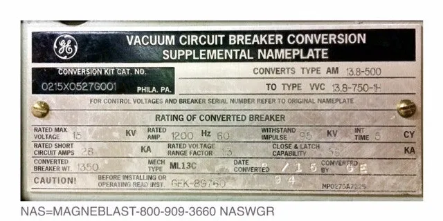 VVC 13.8-750-1H , GE VVC-13.8-750-1H Circuit Breaker