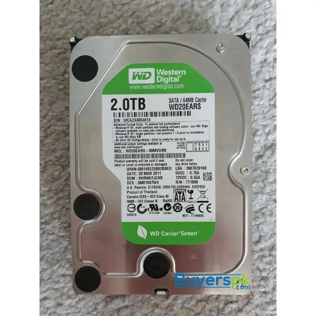 Wd Hdd Hard Disk Drive 2tb Caviar Green used Wd20ears