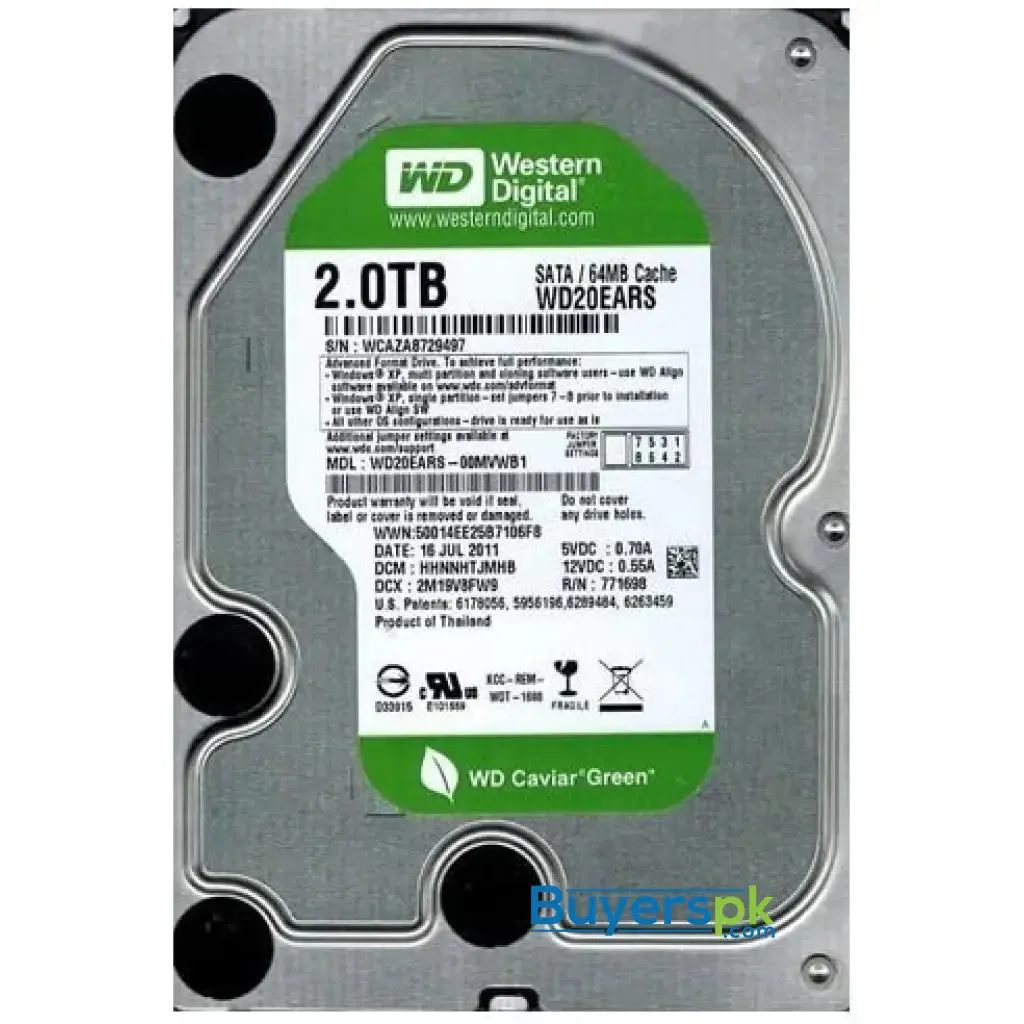 Wd Hdd Hard Disk Drive 2tb Caviar Green used Wd20ears