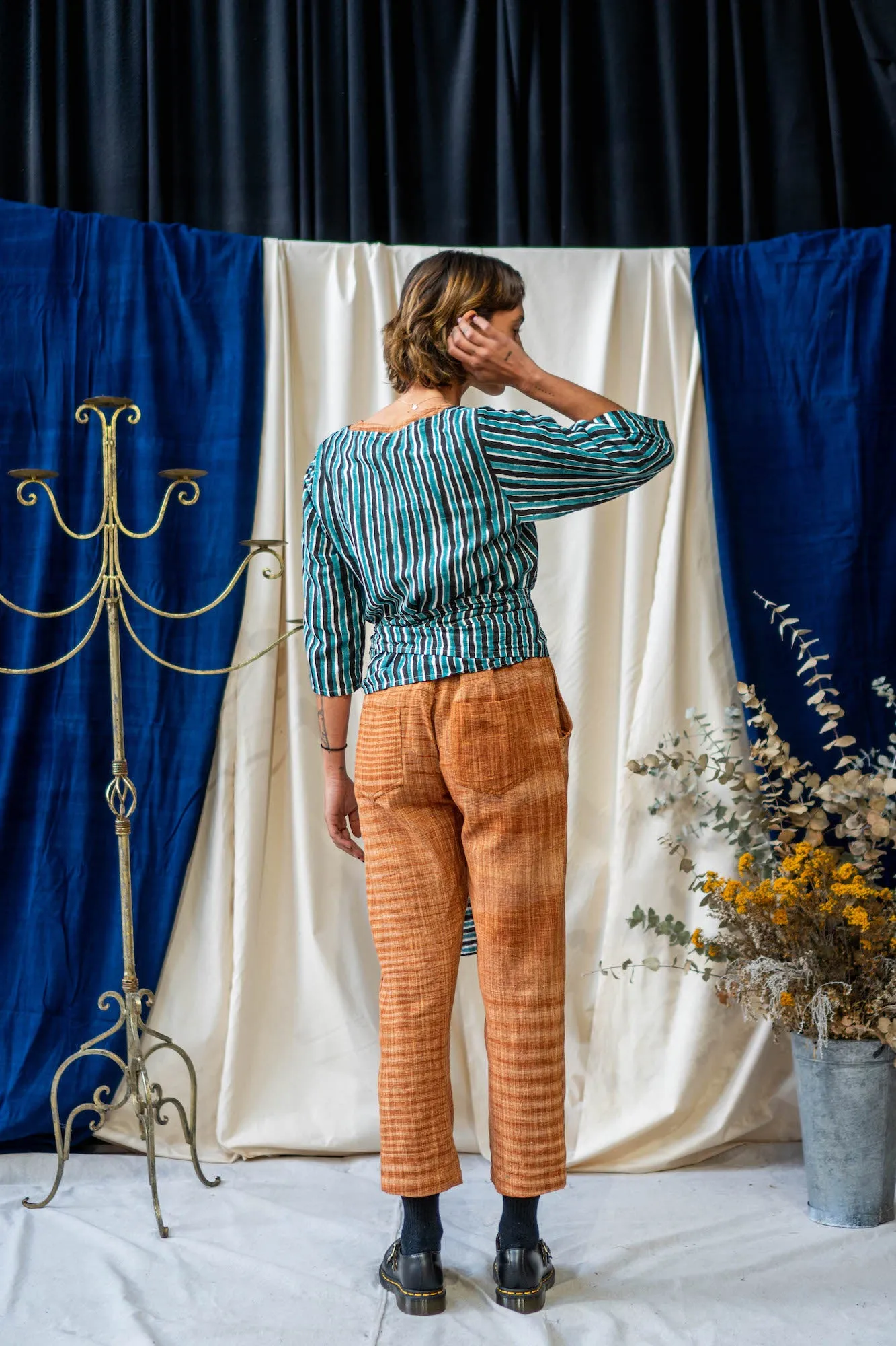 Wrap Top - Teal and Black Stripe Print